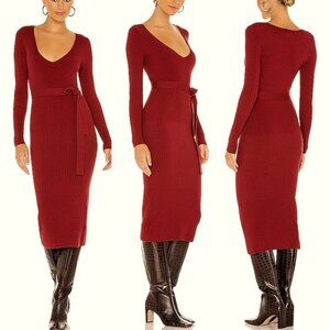 REVOLVE House of Harlow 1960 Aaron XS Belted Ribbed Knit Bodycon Midi Dress